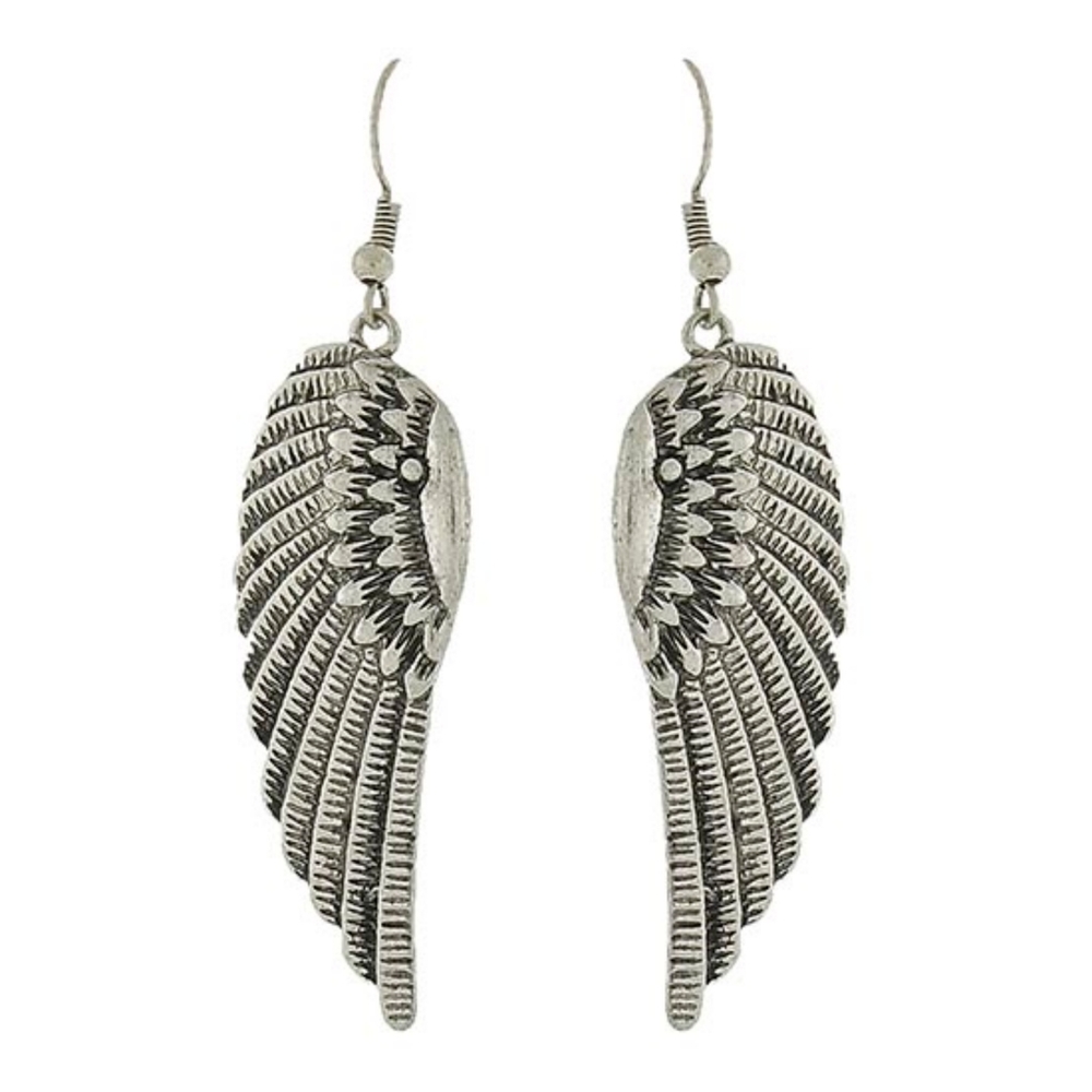 Burnished Silvertone Angel Wing Earrings